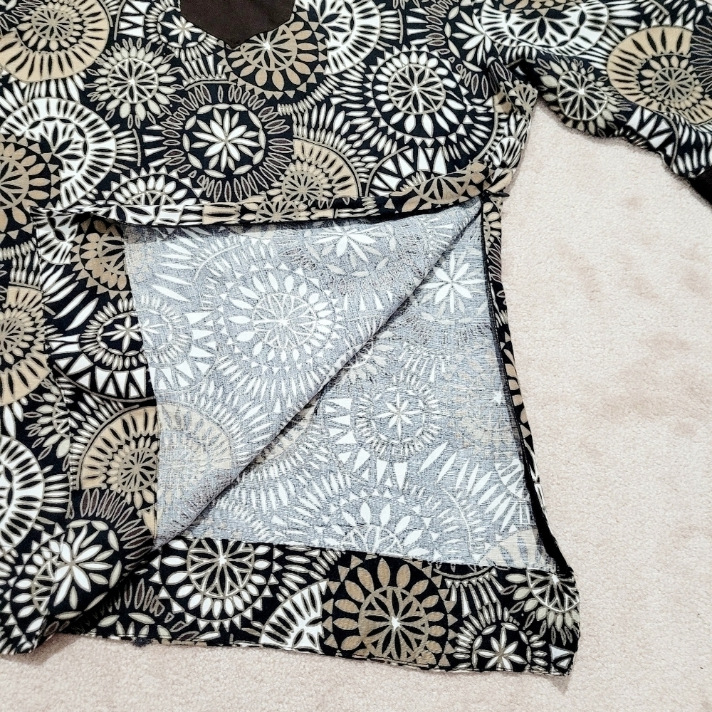 East 5th Women’s XL Tunic Top Brown Beige Black Geometric Print 3/4 Sleeve Linen - Picture 8 of 13